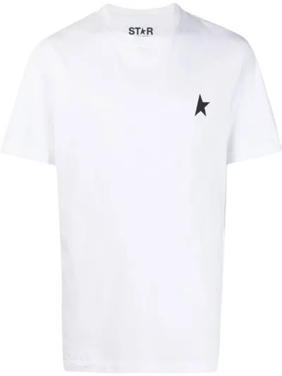 Golden Goose White T-shirt With Round Neck And One Star Logo Print On The Front In Cotton Man