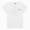 GOLDEN GOOSE WHITE COTTON T-SHIRT WITH PINK LOGO