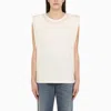 GOLDEN GOOSE GOLDEN GOOSE WHITE COTTON TANK TOP WITH PEARL DETAIL