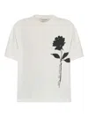 Golden Goose Oversized T-shirt With Black Rose Graphic And Metallic Stars In White