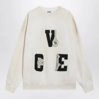 Golden Goose Crewneck Sweatshirt Embroidered Patches Long Sleeves In White