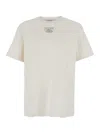 Golden Goose White Crewneck T-shirt With Logo Detail On The Front In Multicolor