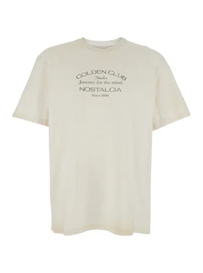 Golden Goose White Crewneck T-shirt With Logo Print On The Front In Cotton Man