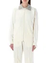 Golden Goose Denise Star Zip-front Crystal Collared Jacket In White