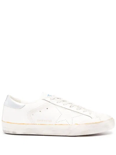 Golden Goose White Distressed Leather Sneakers For Men | Perforated Detailing | Signature Star Patch
