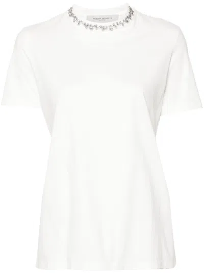 GOLDEN GOOSE WHITE EMBROIDERED COTTON T-SHIRT