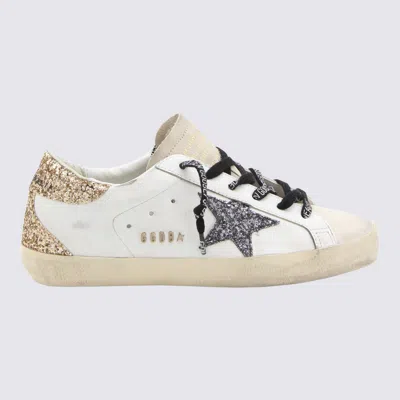 Golden Goose White Gold And Silver Rhinestones Leather Super Star Sneakers