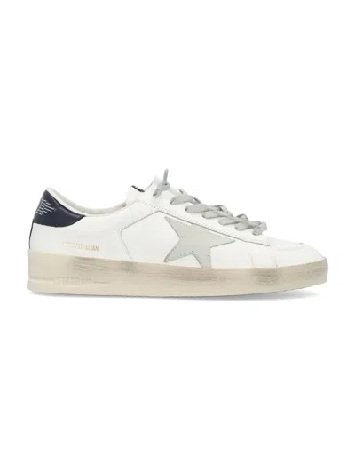 Golden Goose Mens Standard In White Leather With Grey Suede Star And Blue Leather Heel In Neutral