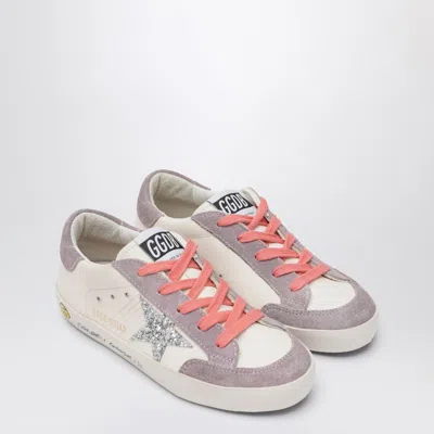 Golden Goose White Leather And Lilac Suede Super-star Sneakers