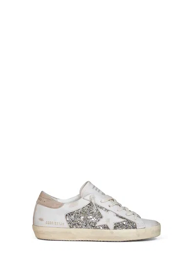 Golden Goose White Leather And Platinum Glitter Super-star Sneakers In Black