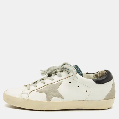 Pre-owned Golden Goose White Leather And Suede Superstar Lace Up Sneakers Size 37