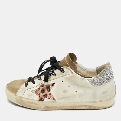 Pre-owned Golden Goose White Leather And Suede Superstar Lace Up Sneakers Size 37