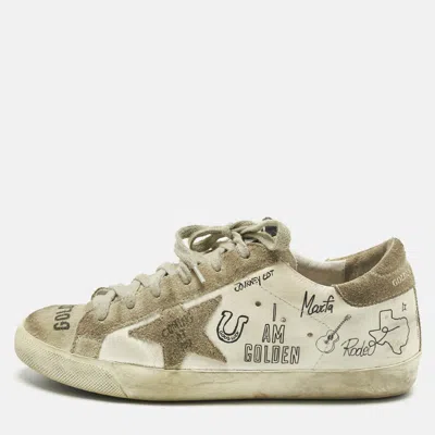 Pre-owned Golden Goose White Leather And Suede Superstar Lace Up Sneakers Size 37