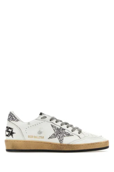 Golden Goose White Leather Ball Star Sneakers In Silver