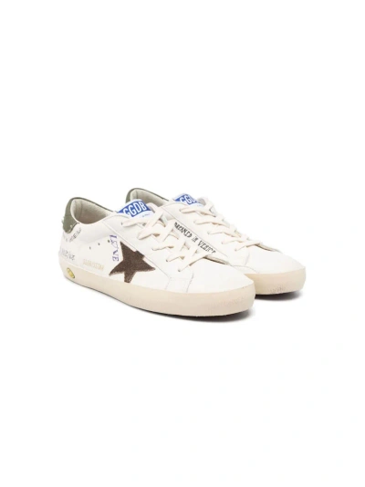 Golden Goose Kids' White Leather Sneakers In White/brown/green