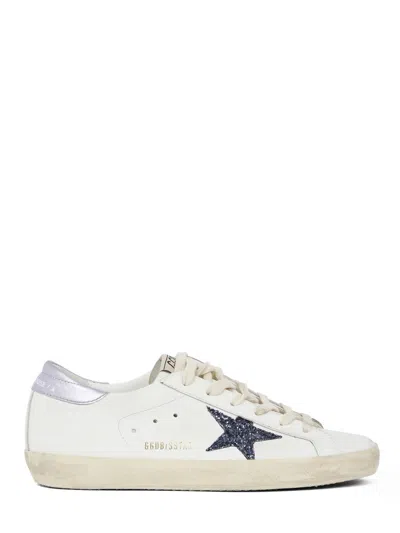 GOLDEN GOOSE WHITE LEATHER SNEAKERS WITH GLITTER STAR