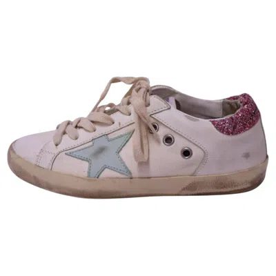 Pre-owned Golden Goose White Leather Sneakers With Ice Blue Star - Eu 35