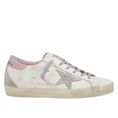 GOLDEN GOOSE WHITE LEATHER SNEAKERS WITH PINK HEEL