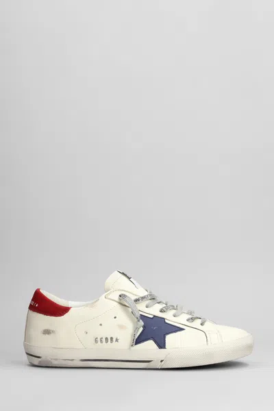 Golden Goose White Leather Snekaer In White/blue/red