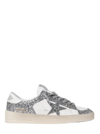Golden Goose White Leather Stardan Sneakers In Silver