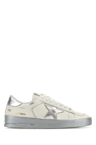 Golden Goose White Leather Stardan Sneakers In Whitesilver