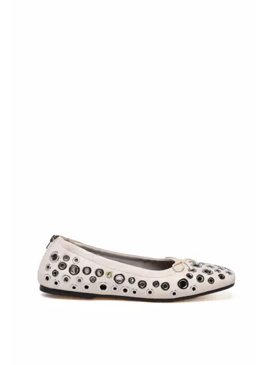 Golden Goose White Leather Studded Flats In Animal Print