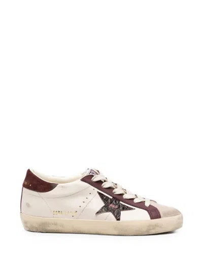 Golden Goose White Leather Burgundy Super-star Sneakers