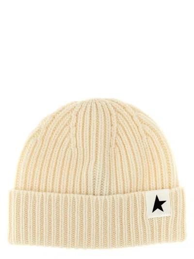 GOLDEN GOOSE WHITE LOGO BEANIE HAT
