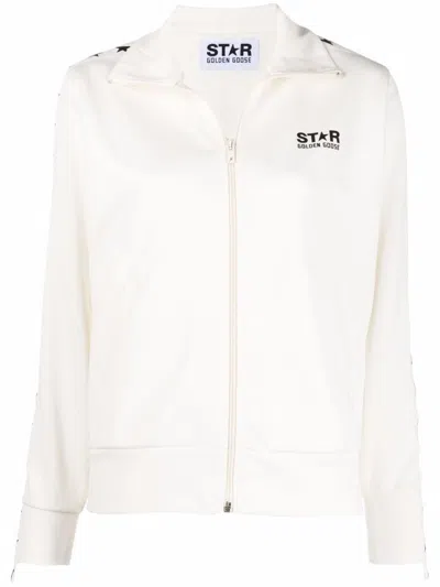 GOLDEN GOOSE WHITE LOGO ZIP-UP SWEATSHIRT