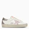GOLDEN GOOSE WHITE LOW TOP SNEAKER WITH PINK STAR PATCH AND GLITTER HEEL