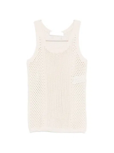 Golden Goose White Round Neck Embroidered Cotton Tank Top In Neutral