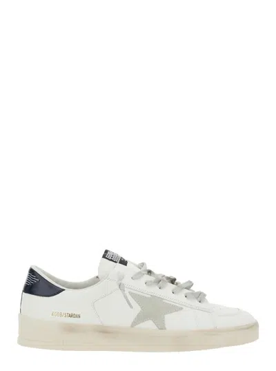Golden Goose Mens Standard In White Leather With Grey Suede Star And Blue Leather Heel In Neutral