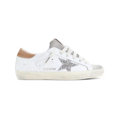 Golden Goose Super-star Distressed Glittered Suede-trimmed Leather Sneakers In Neutral