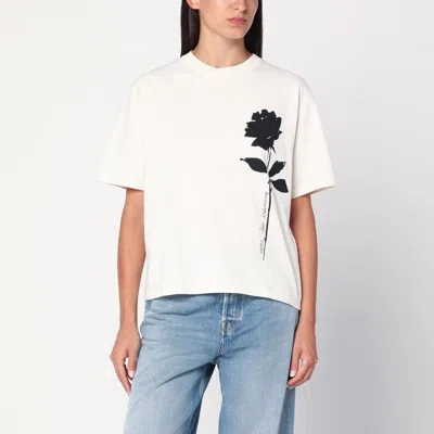 GOLDEN GOOSE GOLDEN GOOSE WHITE T-SHIRT WITH ROSE