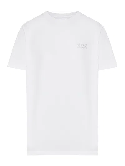 Golden Goose White T-shirt With Silver Glitter Logo And Star