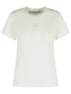 Golden Goose Viscose Blend T-shirt With Ribbed Crew Neck And Front Print In Neutral
