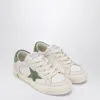 Golden Goose White/beige Leather And Green Suede Super-star Sneakers