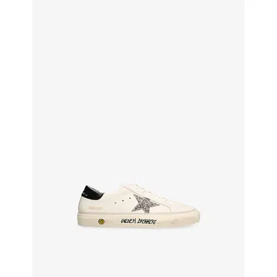 GOLDEN GOOSE WHITE/BLK KIDS' MAY LEATHER LOW-TOP TRAINERS EUR 38 / 5 UK