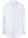 Golden Goose Light Blue Shirt With Classic Collar And All-over Striped Motif