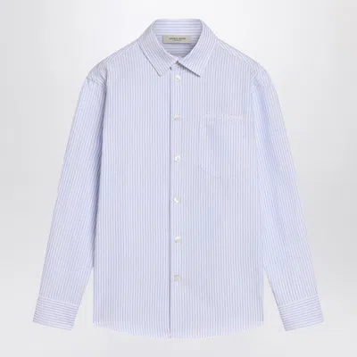 GOLDEN GOOSE WHITE/BLUE STRIPED SHIRT WITH LOGO