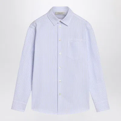 GOLDEN GOOSE WHITE/BLUE STRIPED SHIRT WITH LOGO