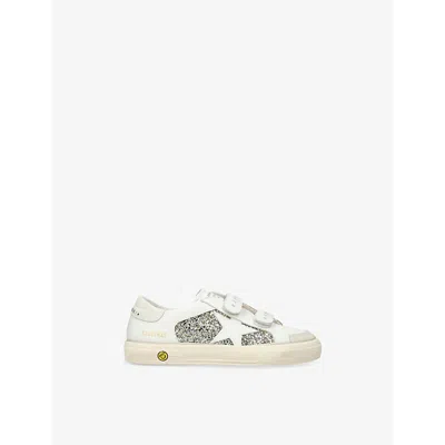 Golden Goose White/comb Kids' May School Junior Glitter-panel Low-top Leather Trainers Eur 37 / 4 Uk