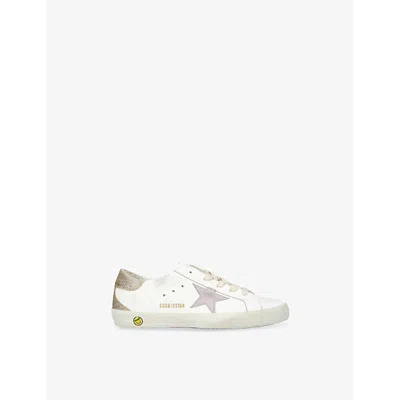 GOLDEN GOOSE WHITE/COMB KIDS' SUPER-STAR GLITTER-EMBELLISHED LEATHER LOW-TOP TRAINERS EUR 29 / 11 UK
