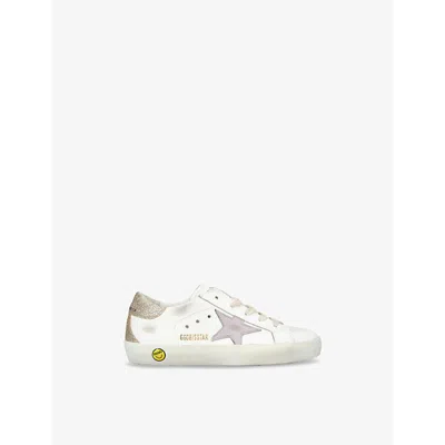 GOLDEN GOOSE WHITE/COMB KIDS' SUPER-STAR GLITTER-EMBELLISHED LEATHER LOW-TOP TRAINERS EUR 27 / 9 UK