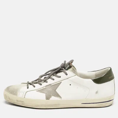 Pre-owned Golden Goose White/green Leather And Suede Super Star Sneakers Size 43