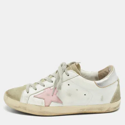 Pre-owned Golden Goose White/grey Leather And Suede Super Star Trainers Size 36
