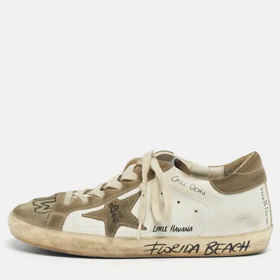 Pre-owned Golden Goose White/grey Leather And Suede Superstar Lace Up Sneakers Size 37