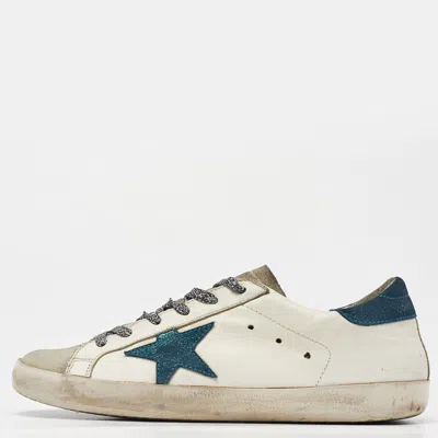 Pre-owned Golden Goose White/grey Suede And Leather Superstar Low Top Sneakers Size 41