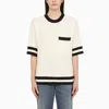 Golden Goose Women's Short-sleeved Sweater In Vintage White With Blue Rib Knit In White
