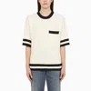 Golden Goose Women's Short-sleeved Sweater In Vintage White With Blue Rib Knit In Neutro